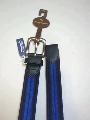 Novo Cinto Elástico Masculino Tommy Bahama Tamanho L 38-40 Azul Tecido Algodão Extremidades de Couro - Imagem 1 de 4