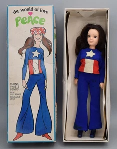 Vintage 1971 Hasbro The World Of Love Peace Puppe Hippie mit Box 70er USA Motiv - Bild 1 von 20