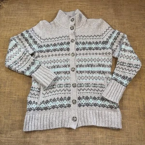 Eddie Bauer Womans Button Down Wool Blend Gray/Blue Fair Isle Sweater Size M - Picture 1 of 6