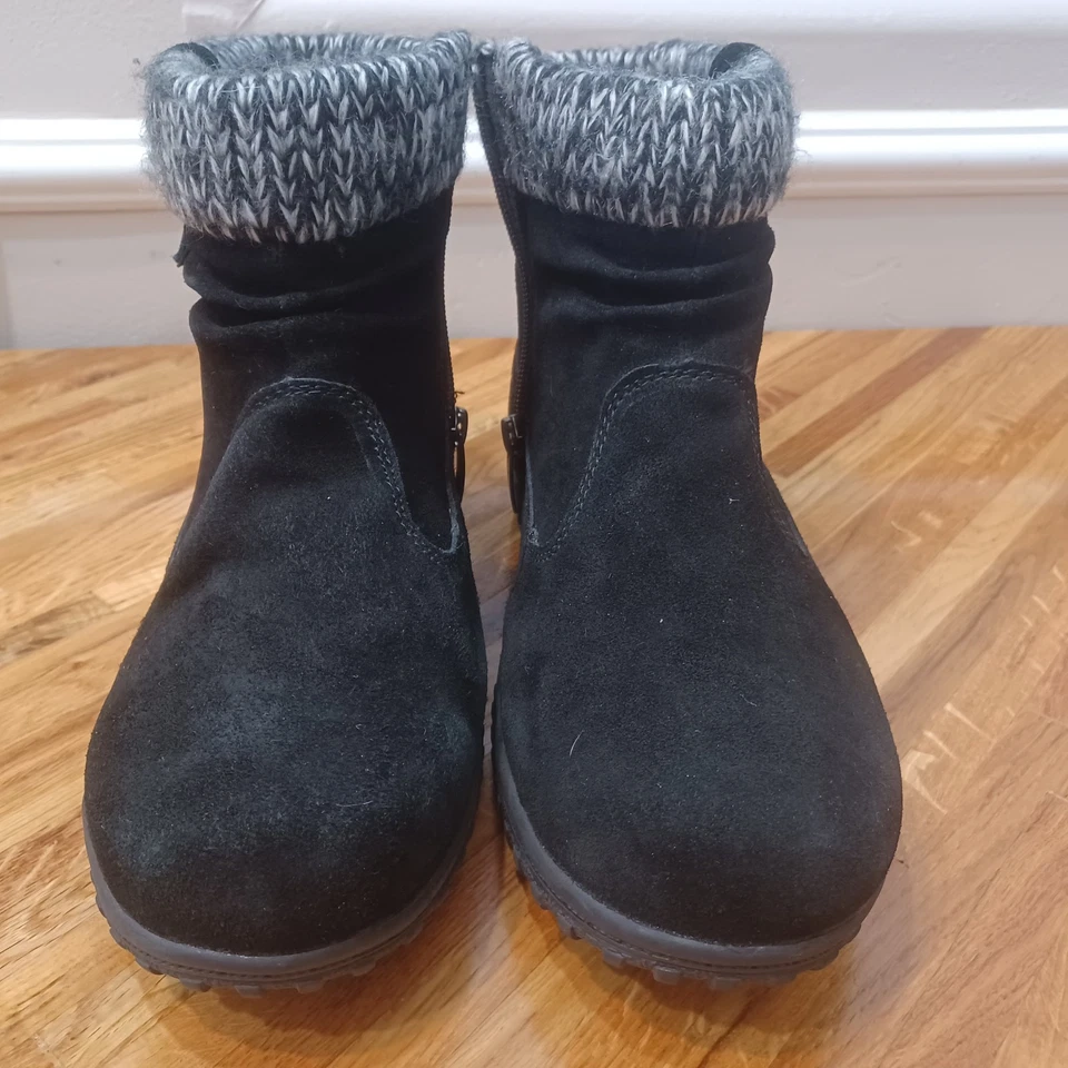 Khombu Laura女式10米黑色人造毛皮/皮革拉链圆头踝靴 — 第 1/4 张图片