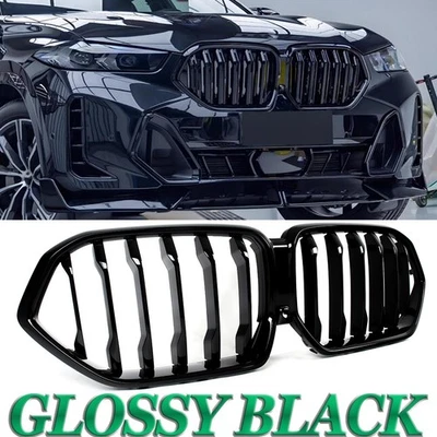 Front Bumper Kidney Grill Upper Grille Fits For BMW X6 G06 2024-On Gloss Black - Image 1 of 4