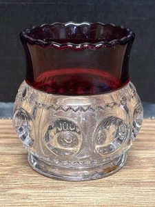 Vintage Cranberry Overlay Coin Dot Glass Vase – 3” Ruffled Rim Bud Vase #5210 - Picture 1 of 5