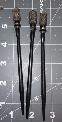 3 Vintage Mei Fa Wood Hair Sticks HairStyx Black Geisha - Image 1 of 4