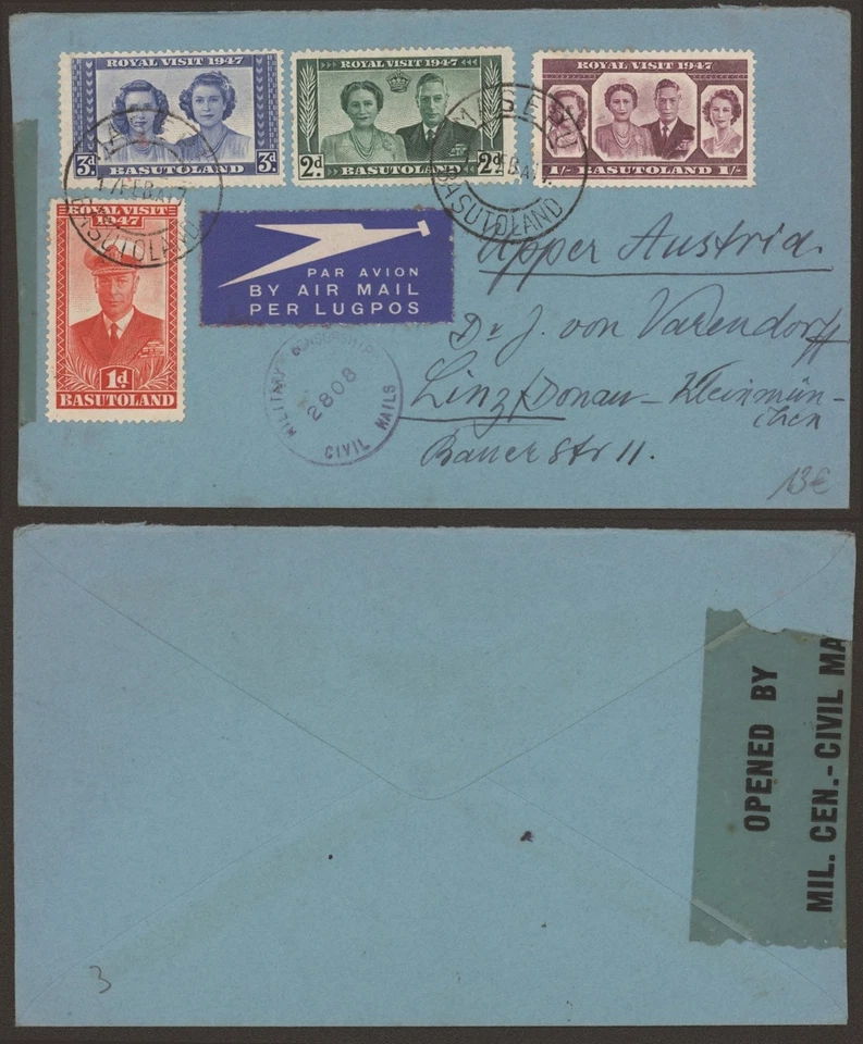 Basutoland 1947 - Обложка в Австрию - Цензор D770 - Изображение 1 из 1