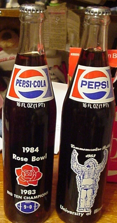 1984 - University Illinois (Illini) Rose Bowl y Big Ten Champs Pepsi - Botella Foto 1 de 1
