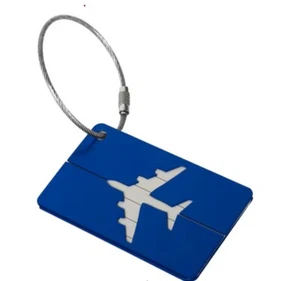 Etiqueta de equipaje de metal azul etiqueta identificación maleta equipaje viaje avión viaje - Imagen 1 de 4