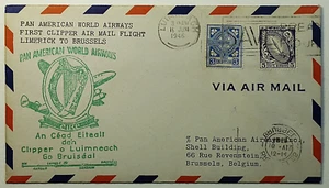 1946 FDC Pan American World Airlines First Flight Limerick Ireland to Brussels - Picture 1 of 2