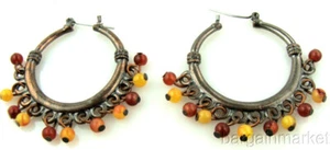 Antiqued Bronze Brown Bead Dangle Hoop Earrings - Bild 1 von 2