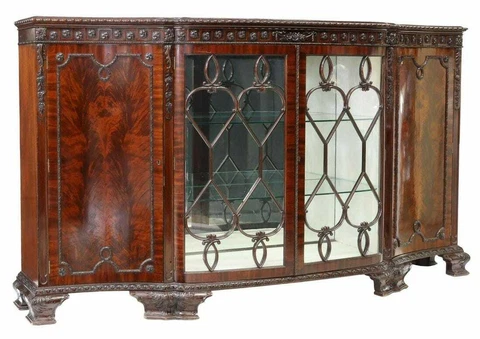 Antique Sideboard, English Edwardian Mahogany Display, Glazed Doors, Early 1900s Cover