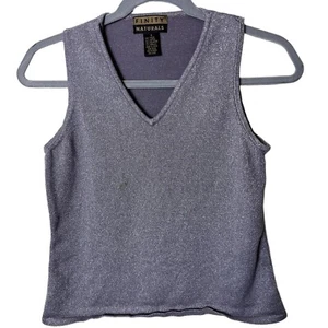Camiseta sin mangas vintage Finity Naturals mezcla de rayón plateada brillante cuello en V - Imagen 1 de 3