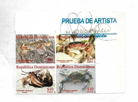 DOMINICAN REPUBLIC 2009 CRUSTACEANS CRABS BLOCK OF 4 IMPERFORATED PROOF SIGNED Cover