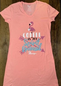 Womens S/M FLAMINGO Casino Night Gown "Coffee is my Spirit Animal" VEGAS Pajamas - Picture 1 of 9