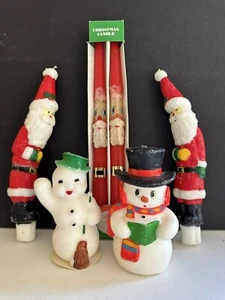 Vintage Christmas Candles Santa Claus Snowman 1950’s Guild House Lot Of 6 - Picture 1 of 24