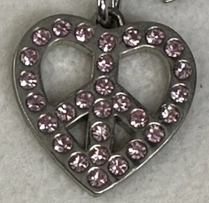 Coach 92691 Pave Heart Peace Sign Keychain Key Fob Silver Pink Crystals Rare New - Picture 1 of 4