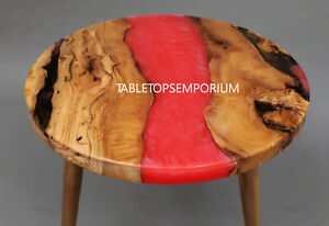 Red Epoxy Top Natural Acacia Wooden Garden Coffee Table Home & Bar Table Decors