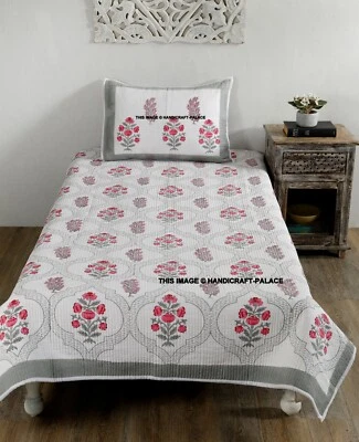 Indische Kantha Decke Baumwolle Bettwäsche Zwilling Größe Überwurf Blumen Stepp - Bild 1 von 4