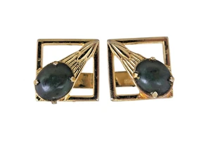 Vintage Gold Tone and Green Stone Art Deco Style Cufflinks - Picture 1 of 5