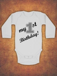 Traje corporal My First 1st Birthday Bebé Niños Chaleco Niño Mangas Largas Brillo Plateado - Imagen 1 de 1