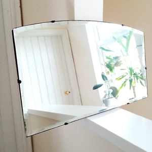 Mid Century Vintage Deco Frameless Wall Mirror Curved Top Bevel Edge 13 x 22" - Picture 1 of 10