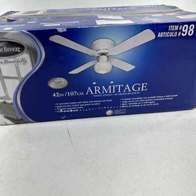 Harbor Breeze Armitage 98120 White 42 Inch 4 Reversible Blade Glass Bulb New - Image 1 of 4