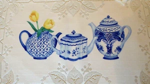 Blau Delfter Keramik Teekanne Design Tee Party Spitze Tischsets 4er Set - Bild 1 von 7