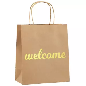 12 PCS Brown Paper Welcome Gift Bags With Handles For Wedding Hotel Guests Party - Picture 1 of 6