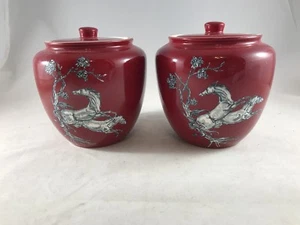 Ginger Jar Pair Crown Devon Fieldings Red & White Pegasus Horse Jar / Urn / Vase - Picture 1 of 9