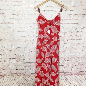 J.O.A Front Tie Leaf Print Print Red Jumpsuit Womens Size Xs - Picture 1 of 7