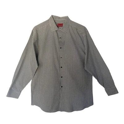 Alfani Men's Fitted Button Up Black & White Check Dress Shirt Size Large 16-16.5 - Image 1 of 4