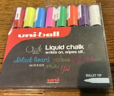 Uni-Ball Liquid Chalk Marker Bullet Tip Medium Assorted Colours Pack 8