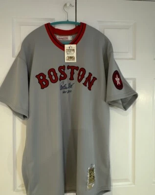 Carlton Fisk signed 1975 Red Sox Mitchell & Ness jersey HOF 2000 /27 JSA COA - Image 1 of 4