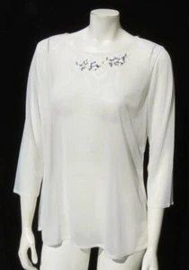 NEW $99 WHITE HOUSE BLACK MARKET Sheer Mesh Embellished Tee Shirt Top size US L - Picture 1 of 5