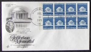 US FDC SC #1510C 10¢ THOMAS JEFFERSON MEMORIAL Art Craft 1973 booklet pane. - Picture 1 of 1