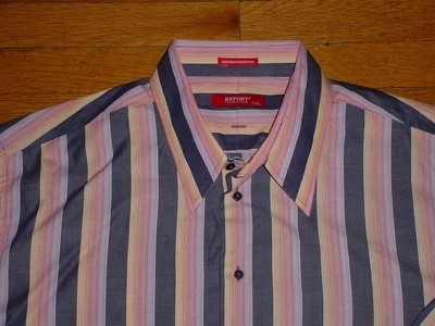 Vintage Report Collection Mens Sport Shirt L/S Cotton Navy/Pink Striped XXL - Image 1 of 4
