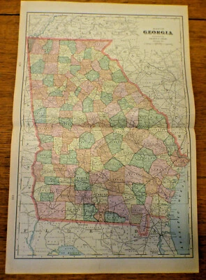 Georgia Antique Color Map 1903 State of Georgia Cram's 14½" x 22" - Image 1 of 4