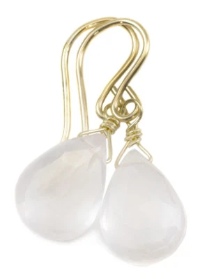 Pendientes de cuarzo rosa faceta lágrima delicada gota briolette oro rosa 14k de ley Foto 1 de 3