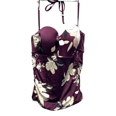 Athleta Swimsuit Top Purple Floral Tankini Ruched Sides Size M - Image 1 of 4