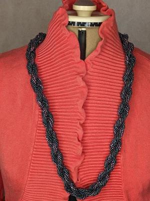 Elegante Colar Gargantilha Torcido Preto e Roxo Contas de Pérolas Falsas - Imagem 1 de 4