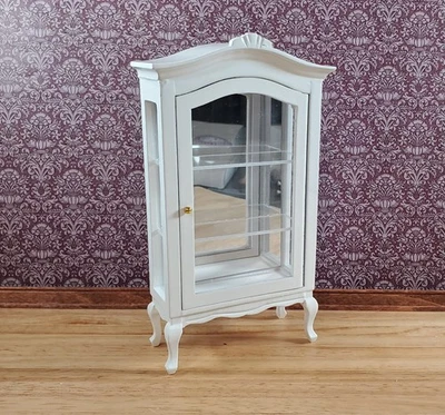 STREETS AHEAD Dollhouse Large Curio Cabinet with Door White Mirrored Back 1:12 Scale Miniature