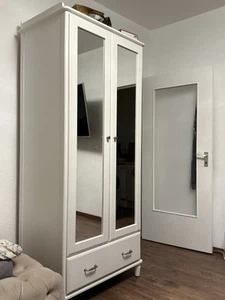 Kleiderschrank, weiß/Spiegelglas, 88x58x208 cm - Bild 1 von 4