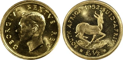 Sudáfrica 1952 Jorge VI media libra 1/2 libra de oro graduación profesional Pr 66. 12.000 de colección Foto 1 de 4