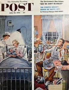 Constantin Alajalov Saturday Evening Post Baby Talk Original Cover Only 1955 - Picture 1 of 1