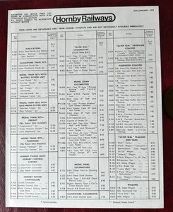 Hornby Railways Price List, 2nd January 1974 Original Page For R280 20th Edition - Picture 1 of 2