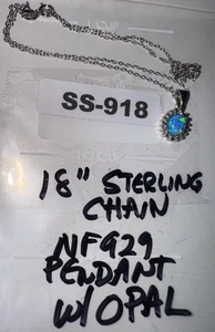 Sterling Silver Pendant w/Blue Fire Opal (Handcrafted?) NF Thailand 925 SS-918 - Picture 1 of 9