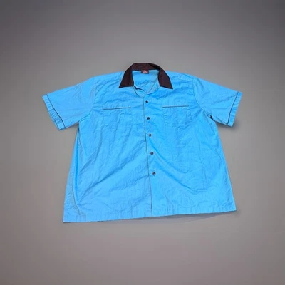 Camisa retrô Hilton boliche masculina grande azul preta manga curta botão Rockabilly - Imagem 1 de 4
