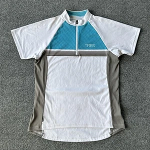 Camiseta deportiva de ciclismo Trek Bontrager para mujer mediana blanca azul manga corta 1/4 cremallera - Imagen 1 de 8