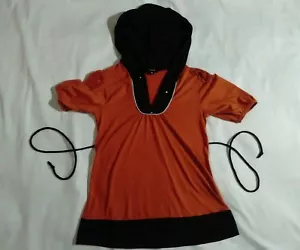 my michelle hoodie top orange black white cotton tie back - Picture 1 of 10