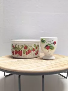 Vintage Action Strawberries 'n Cream Ramekin & Matching George Imports Egg Cup - Picture 1 of 6