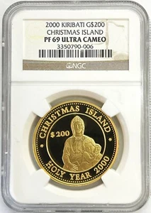 2000 GOLD KIRIBATI 200 MINTED 1 OZ CHRISTMAS MADONNA & CHILD NGC PROOF 69 UC - Picture 1 of 3