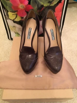 Zapatos de tacón de plataforma de cuero gris PRADA talla 37, 7M Foto 1 de 4